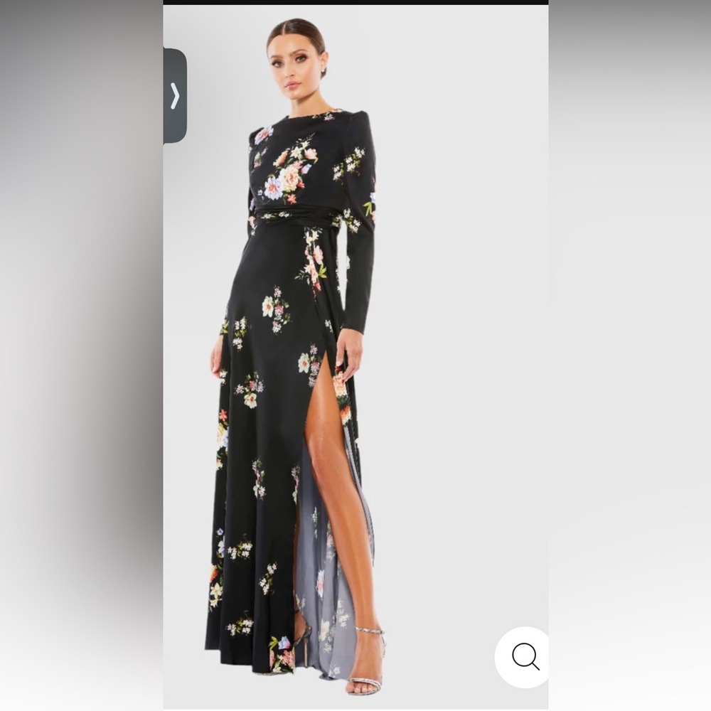 Mac Duggal satin floral maxi dress size 14. Style is 55622